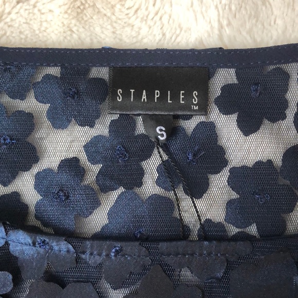 NWOT Navy Sheer Textured Flower Shift Dress, Small - Picture 9 of 15